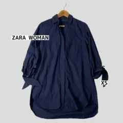 ZARA WOMAN【袖リボン スキッパーカラーロングシャツ 七分袖 XS】
