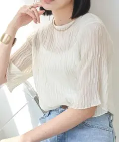 シフォン楊柳ハーフスリーブブラウスのサムネイル