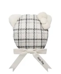 キティ チェック柄 ベレー帽 リボン 白