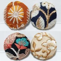 【1点限定】インド刺繍　№2576　4点セット①　㉗ミリ　くるみボタン