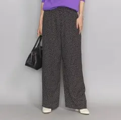 ドットプリント ギャザー ワイドパンツ ブラック