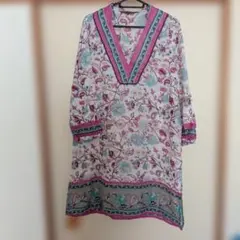 ZARA BASIC 花柄 Vネック チュニック【Lサイズ　30】のサムネイル