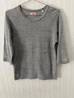 ハリウッドランチマーケット ハリラン 杢グレー/黄ロゴ七分袖 Tシャツ サイズ2