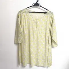 ワンピース　小花柄　黄色　チュニック綿麻　ブラウス