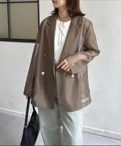 Thevon GOLDボタンメッシュテーラードジャケット モカ