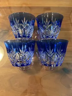 未使用 HOYA CRYSTAL 青被せ切子 ロックグラス 5個セット 元箱付き
