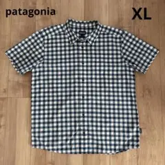 美品　patagonia オーガニックコットン　半袖シャツ　チェック　青系　XL