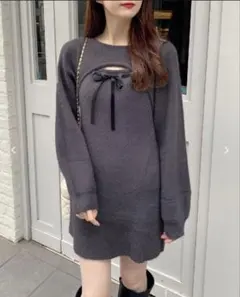 INGNI ダークグレー ニットワンピース リボン付き