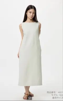 ユニクロ　クレープジャージーワンピース　ノースリーブ丈短め　ナチュラル　M