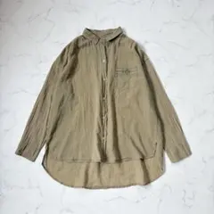 FLASHREPORT/長袖シャツ/M/カーキ/綿麻/刺繍/薄手/ナチュラルのサムネイル
