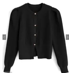 ハートボタンニットカーディガン ブラック