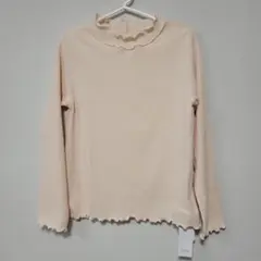 トッコクローゼット リブカットソーフリル付きハイネック長袖トップス ベージュ　M