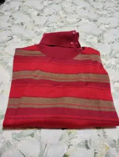 ストライプ ハイネック セーター 赤 混合毛