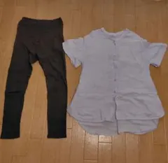 マタニティ パジャマ 薄水色トップスとチャコールグレーズボンセット