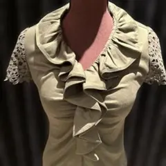 NARACAMICIE 半袖 フリル レース Tシャツ カーキ 0のサムネイル