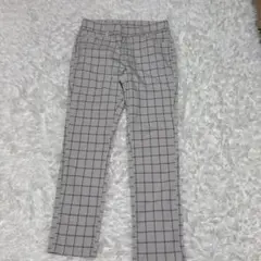 ベージュチェック柄 スリムフィットパンツ M
