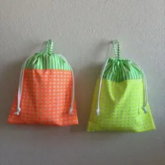 コップ袋　給食袋　ネオンカラー　18×20 フックに掛けるループ付きです♡
