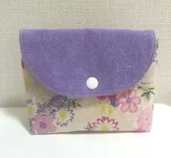 ハンドメイド 蓋付きポーチ マチ付きポーチ 花柄 パープル