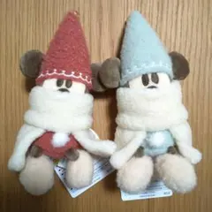 ディズニー クリスマス リルリンリン ぬいぐるみバッジ 赤 青 セット
