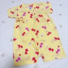 【美品】ミキハウス　金魚とうさこの可愛い柄の黄色い甚平ロンパ