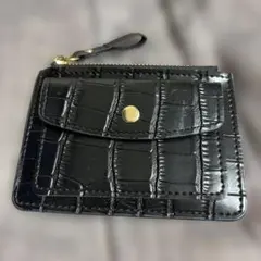 クロコダイル エンボス加工 コインケース カードケース ブラック
