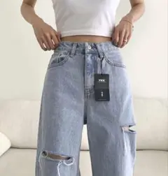 デニムワイドパンツカッティング