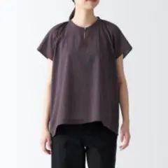 無印良品 強撚ボイル フレンチスリーブブラウス XL ブラウン 茶