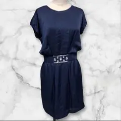 【希少美品】ジャスグリッティー　ネイビー　半袖ワンピース　スパンコール　ビジュー
