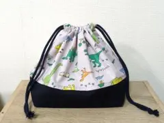H320【通園・通学グッズ】ハンドメイドお弁当袋(恐竜柄ライトグレー)