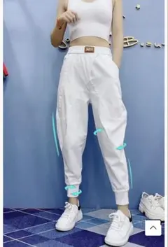 新品　ホワイト　ハイウェストジョガーパンツ　M