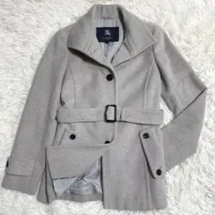 【希少】バーバリーロンドン　ピーコート　アンゴラ混　ホースロゴ総柄　グレー　S