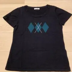 【style com】半袖ニット アーガイル柄 ネイビーブラック 古着のサムネイル