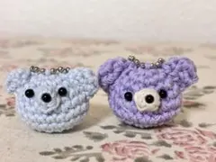 ハンドメイド】あみぐるみ くまかうさぎ コロンと顔だけストラップ お