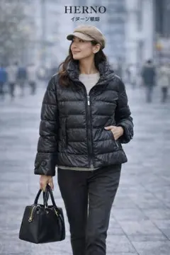HERNO ダウン レディース M 美シルエット 濃紺 正規品 上品 軽量