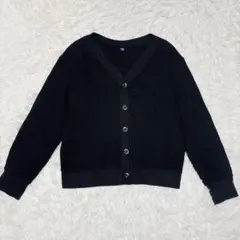 ユニクロ ワッフルカーディガン ブラック きれいめ 羽織 春 長袖 a2600