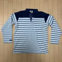 BARBARIAN 長袖ラガーシャツXL ネイビーグレーストライプ