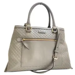 【美品】GUCCI マイクロシマ グレー ハンドバッグ ショルダーバッグ レザー