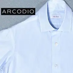 【美品】ARCODIOアルコディオ ドレスシャツ GINO 水色ストライプ 37