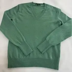 美品UNIQLO ミントグリーン カシミヤ100%Vネック ニット M