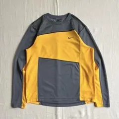 00s　OLD NIKE　ツートンパターン切替　トレーニングロンT　ロゴ刺繍　M