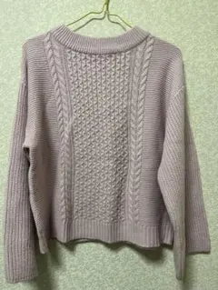 ケーブル編みニット ラベンダー 長袖 GU