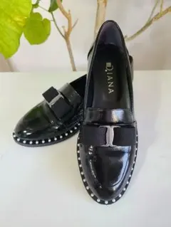 ★美品★DIANAダイアナリボンパールローファー23.5㎝ブラックエナメル