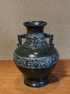 シ*バ様 「青銅製 象耳（獣耳）饕餮文（とうてつもん）花瓶・飾壺