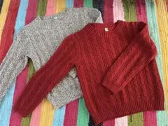赤とグレーのケーブルニットセーター120cm
