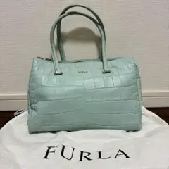 FURLA クロコダイル調　ハンドバッグ ミントグリーン　水色