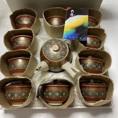 特撰九谷焼　伝統工芸　急須　10客蓋付茶器揃　七宝　金彩　白粒　新品未使用品