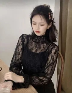 SHEIN レース シースルー トップス 黒