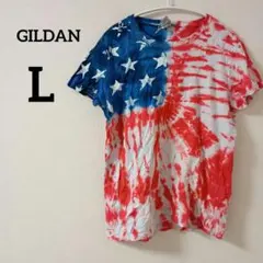 1点物 Tシャツ GILDAN アメリカ国旗風 タイダイ L ブルー レッド