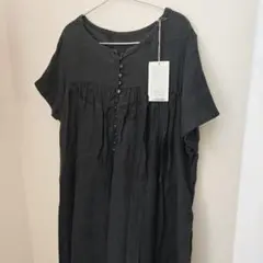 ネストローブ nest robe 黒 麻 ワンピース 半袖