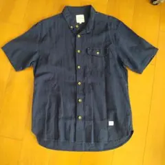 Mitsumine 半袖シャツ ブルー　LL 綿　麻素材